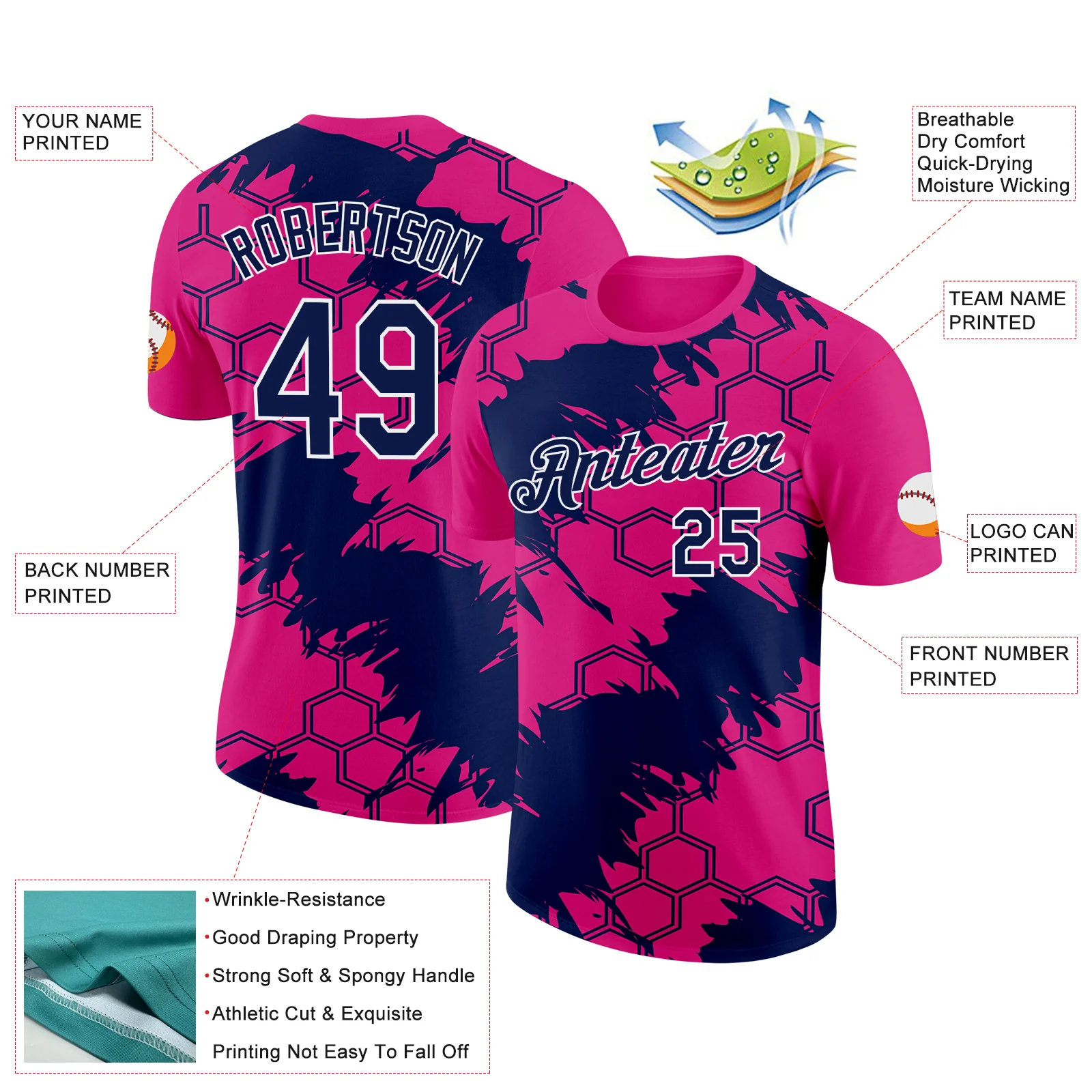 Custom Hot Pink Navy-White 3D Esports Performance T-Shirt - Image 2