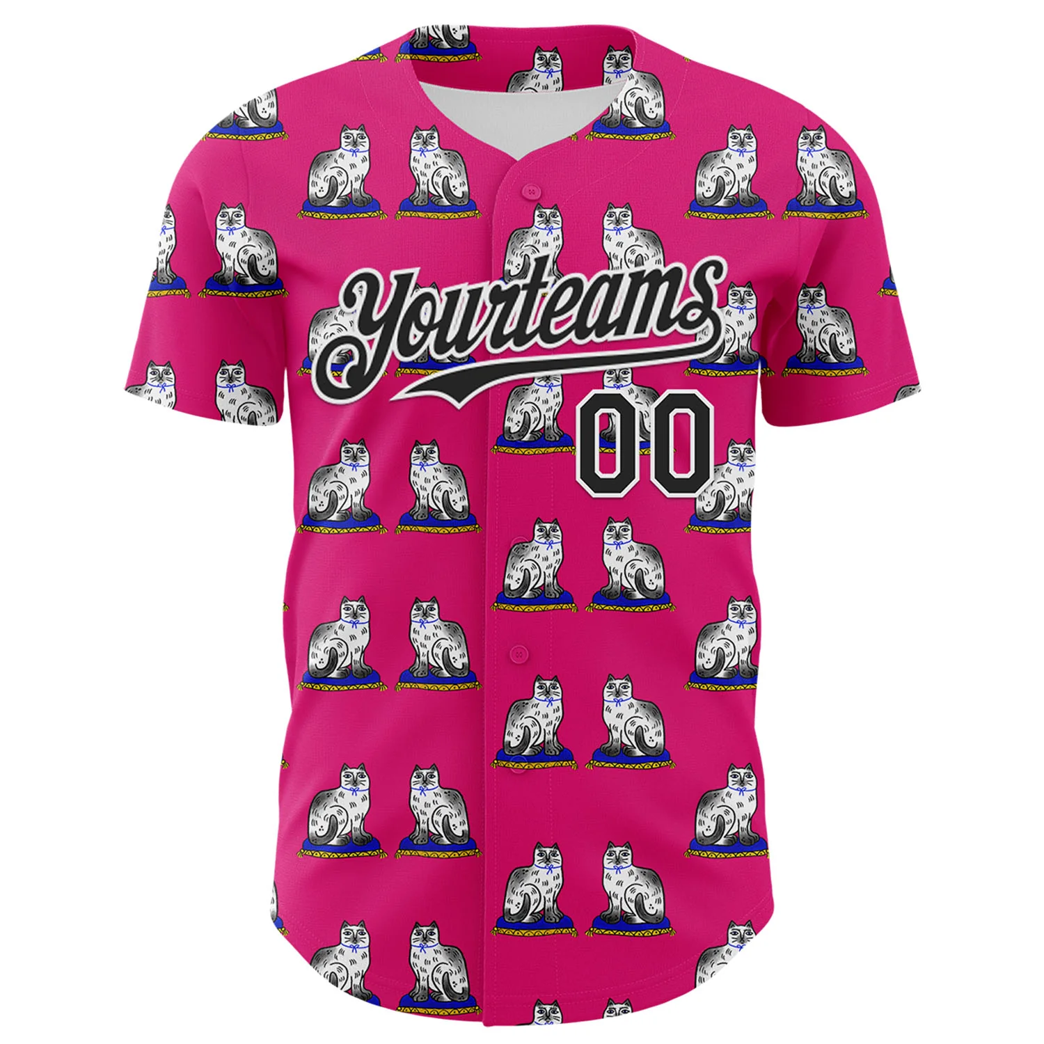 Custom Hot Pink Black-White 3D Emi Bee Staffordshire Cat Authentic Baseball Jersey - Image 2