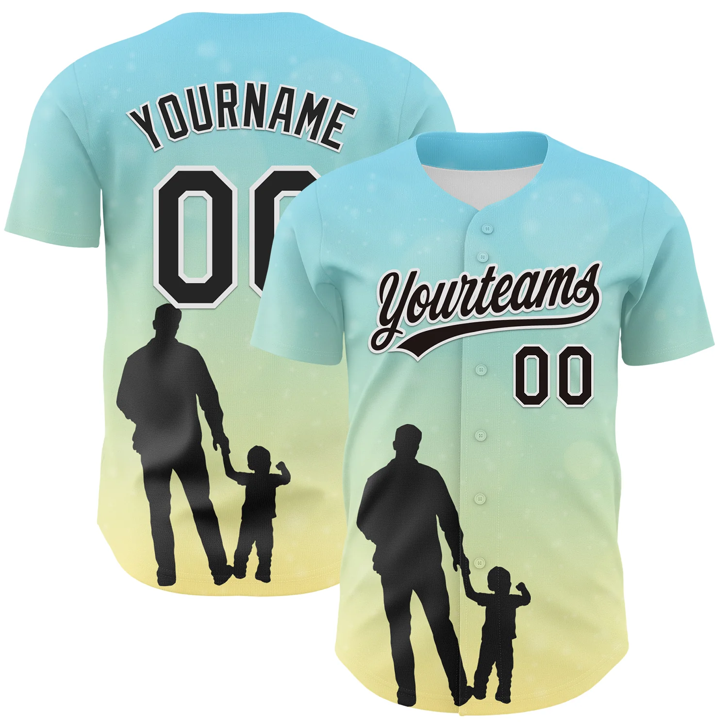 Custom Ice Blue Black-White 3D Pattern Design Father's Day Family Love Authentic Baseball Jersey