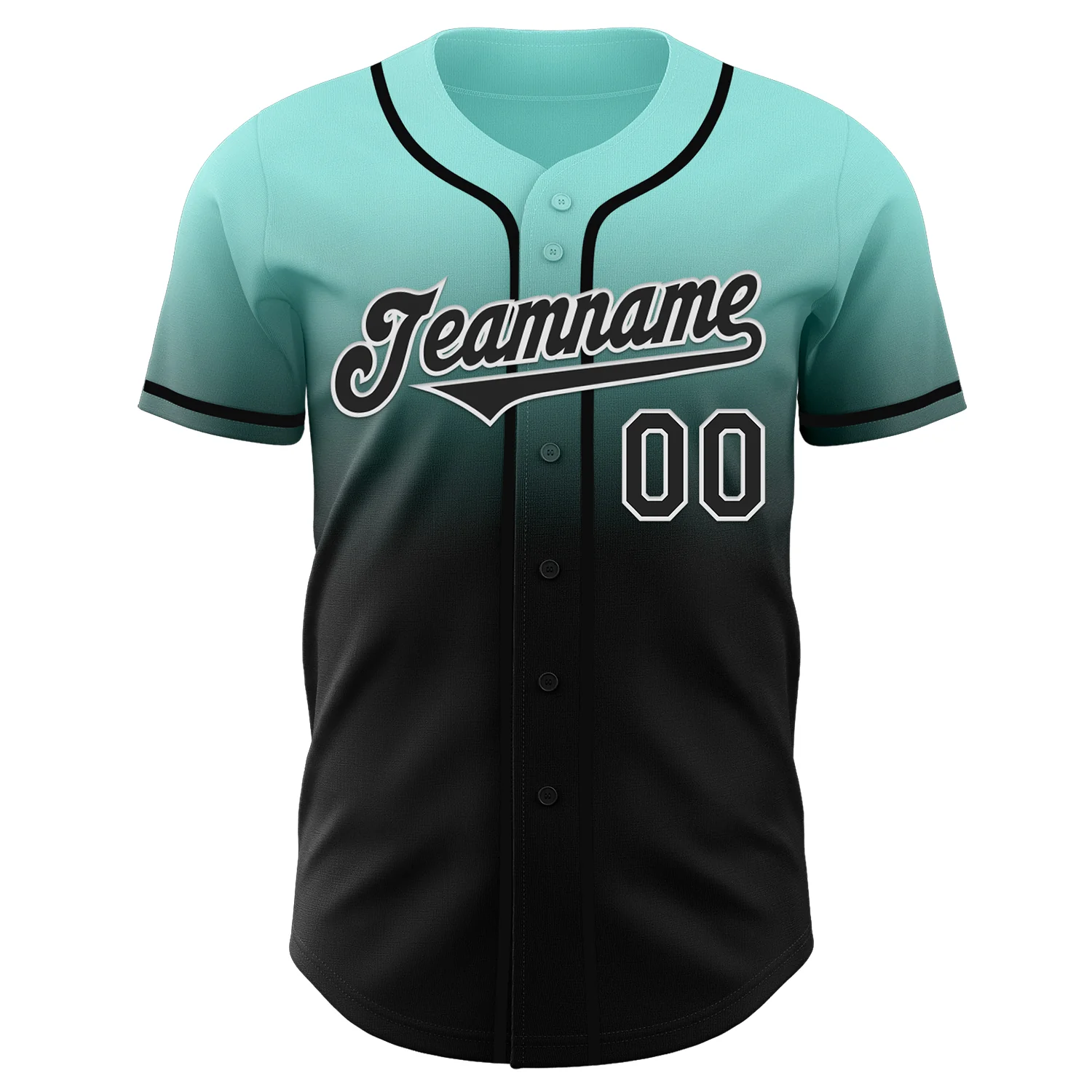 Custom Ice Blue Black-White Authentic Fade Fashion Baseball Jersey - Image 2