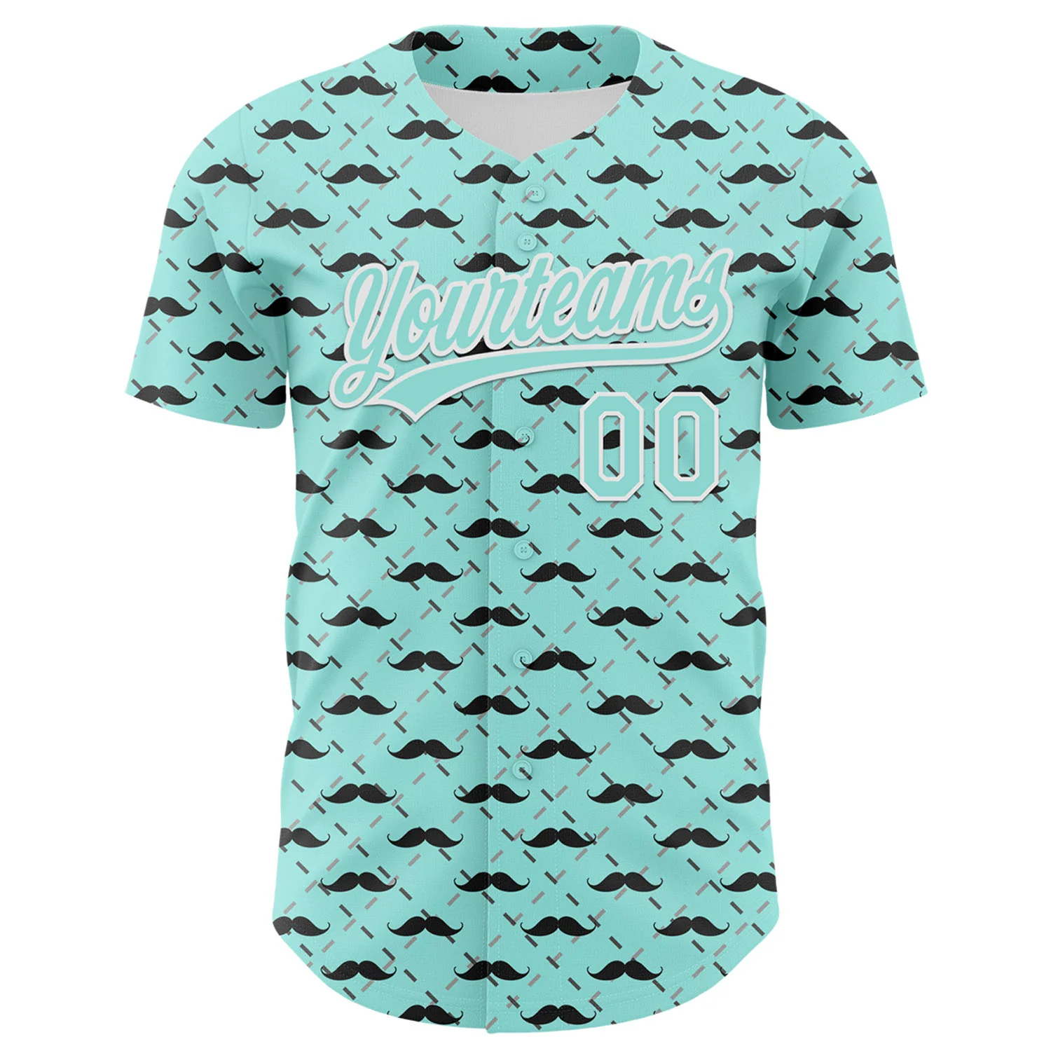 Custom Ice Blue White 3D Pattern Design Father's Day Mustache Authentic Baseball Jersey - Image 2