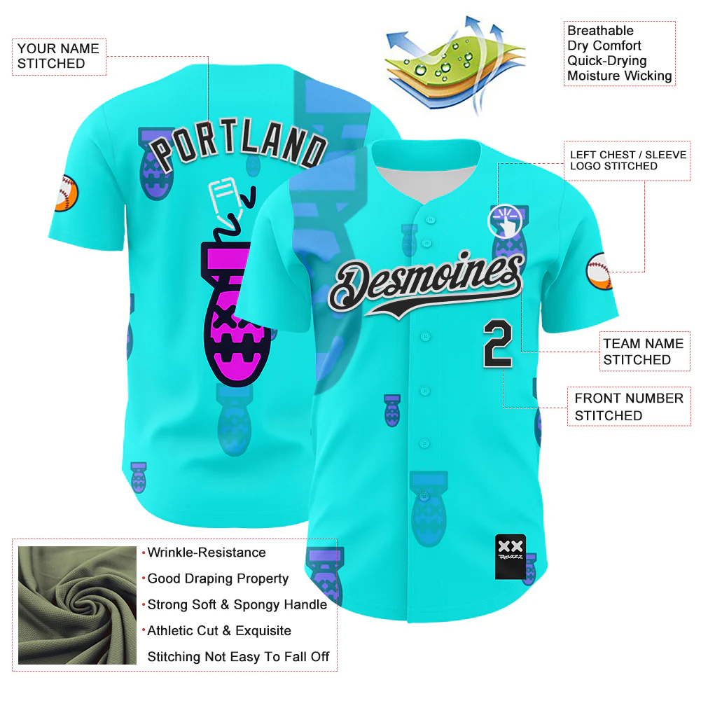 Custom Ice Blue Black-White 3D Revzzz Price Tag Authentic Baseball Jersey - Image 3