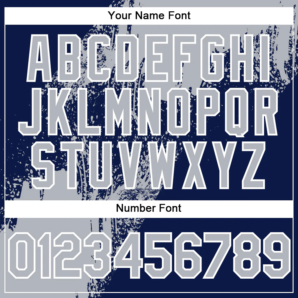 Custom Navy Gray-White Abstract Brush Stroke 3D Pattern Design Bomber Full-Snap Varsity Letterman Hoodie Jacket - Image 6