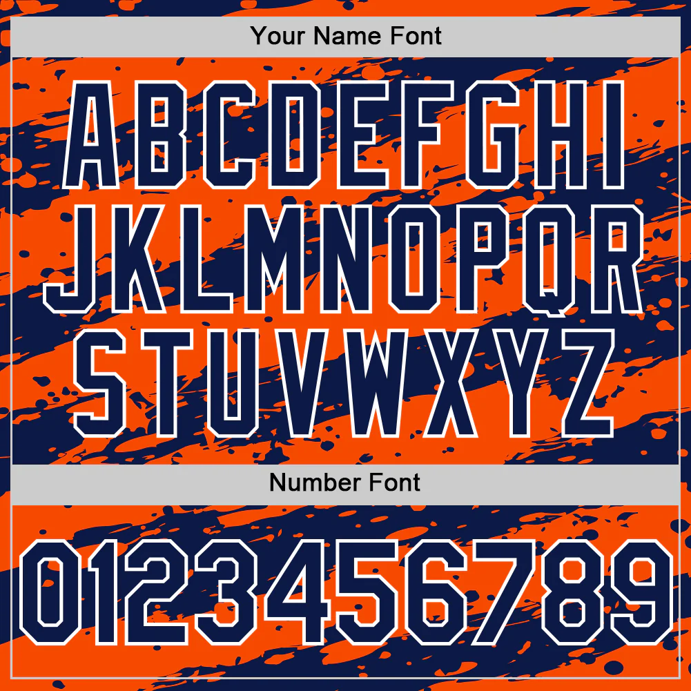 Custom Orange Navy-White Splash 3D Pattern Design Bomber Full-Snap Varsity Letterman Hoodie Jacket - Image 6
