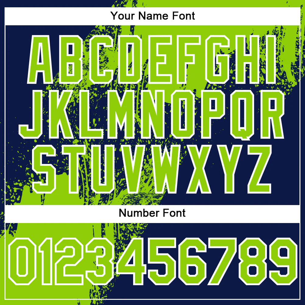 Custom Navy Neon Green-White Abstract Brush Stroke 3D Pattern Design Bomber Full-Snap Varsity Letterman Hoodie Jacket - Image 6
