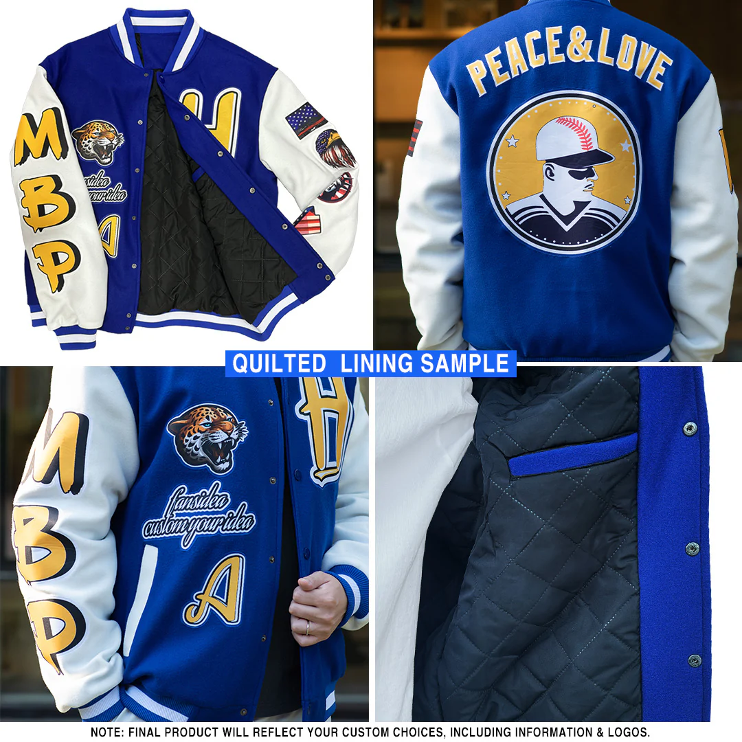 Custom Purple Old Gold-White Abstract Brush Stroke 3D Pattern Design Bomber Full-Snap Varsity Letterman Hoodie Jacket - Image 3