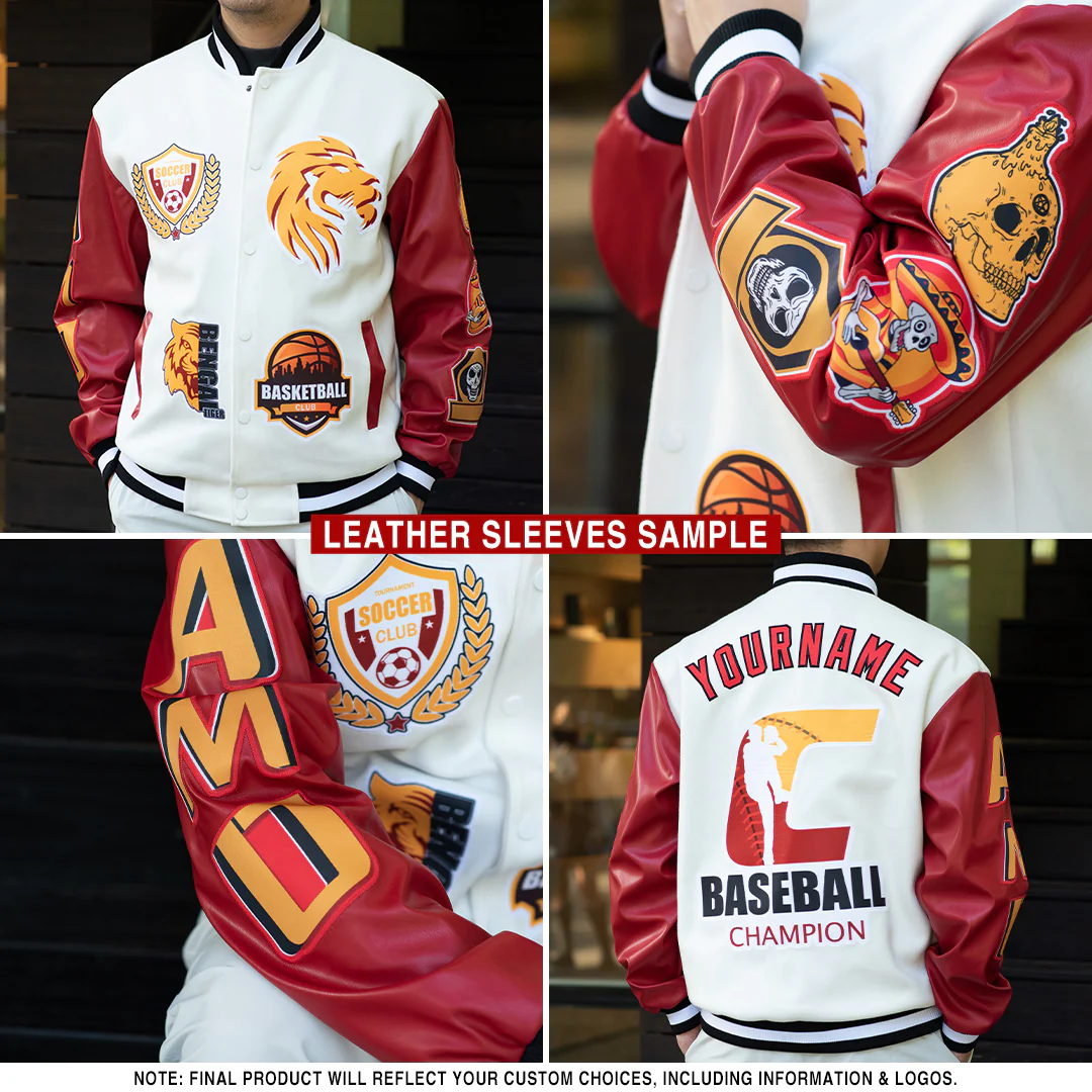 Custom Navy Old Gold-White Splash Art 3D Pattern Design Bomber Full-Snap Varsity Letterman Hoodie Jacket - Image 2