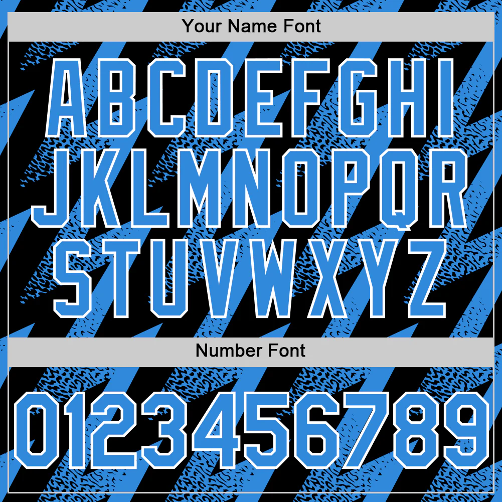 Custom Black Powder Blue-White Zigzag Shape 3D Pattern Design Bomber Full-Snap Varsity Letterman Hoodie Jacket - Image 6