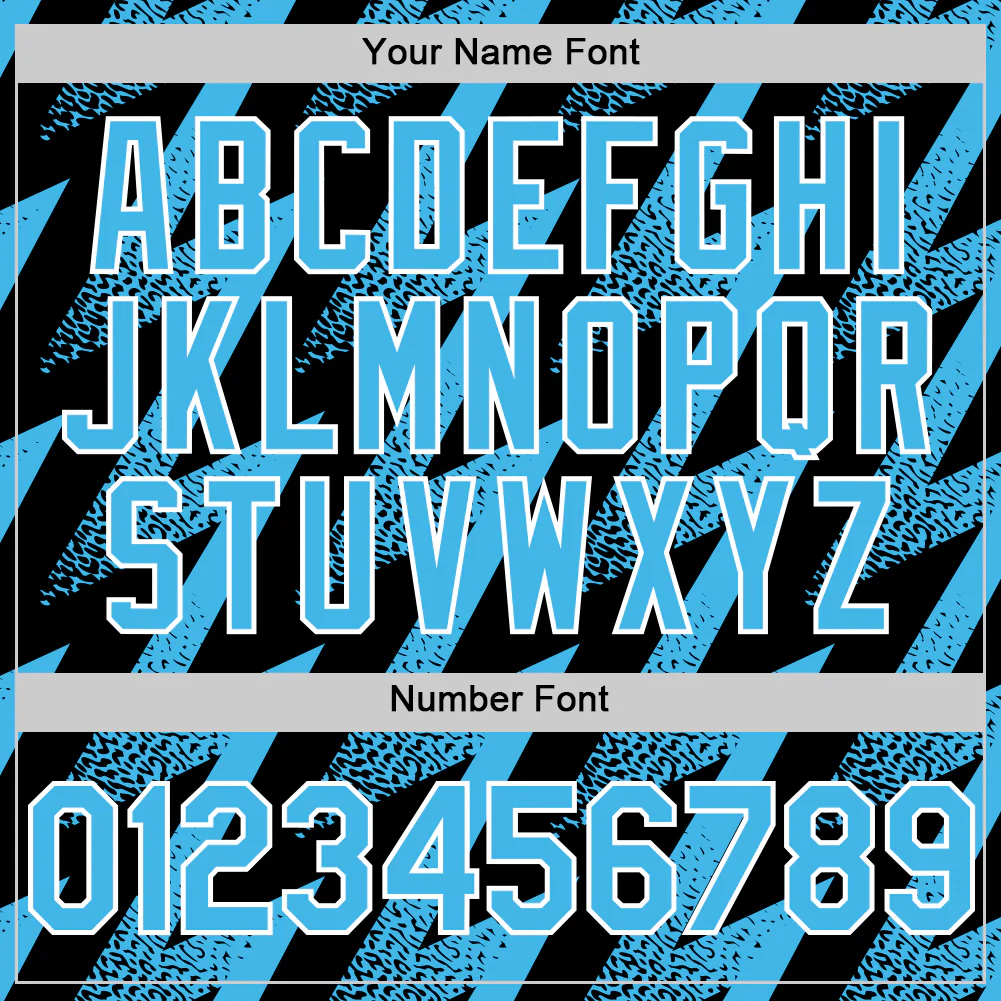 Custom Black Sky Blue-White Zigzag Shape 3D Pattern Design Bomber Full-Snap Varsity Letterman Hoodie Jacket - Image 6