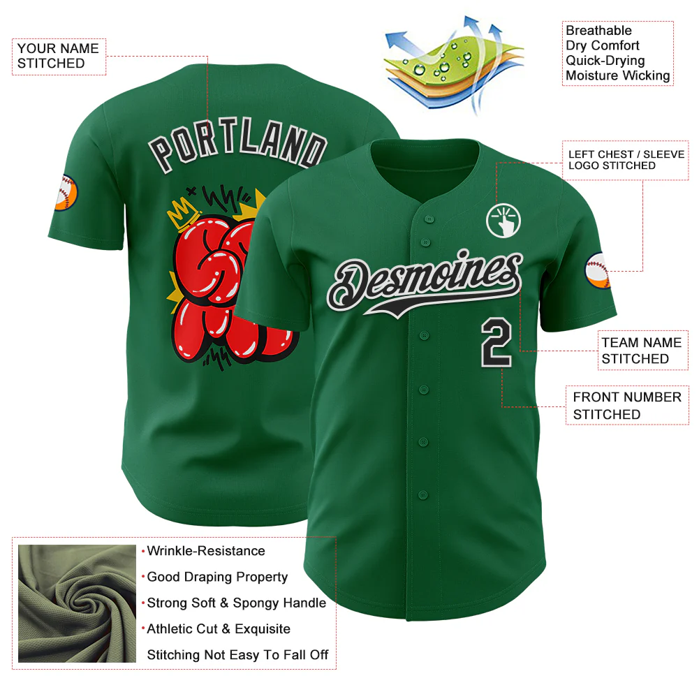 Custom Kelly Green Black-White 3D Alexandra Ramirez Game Plan Street Art Authentic Baseball Jersey - Image 3