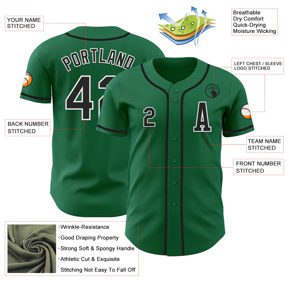 Custom Kelly Green Black-White Authentic Baseball Jersey - Image 2