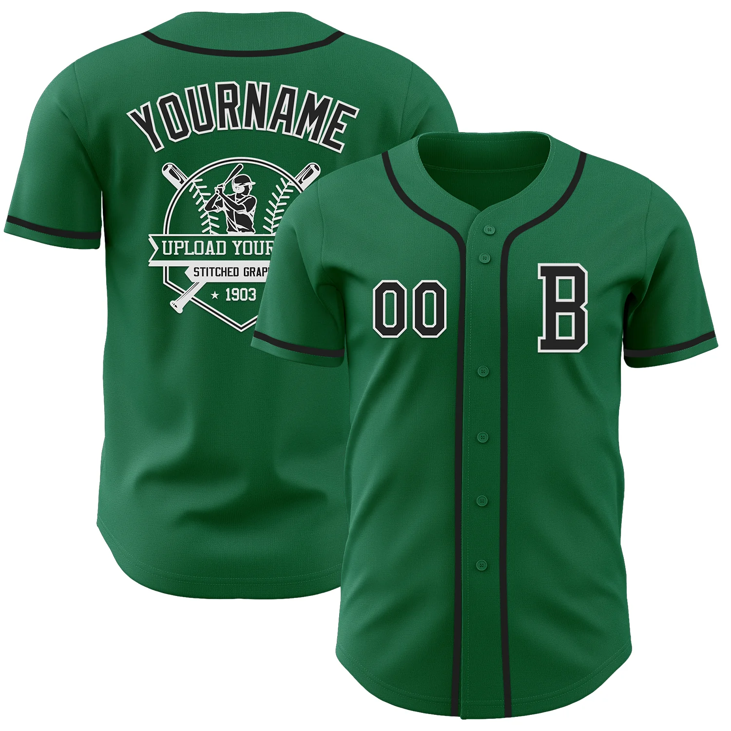 Custom Kelly Green Black-White Authentic Baseball Jersey - Image 5