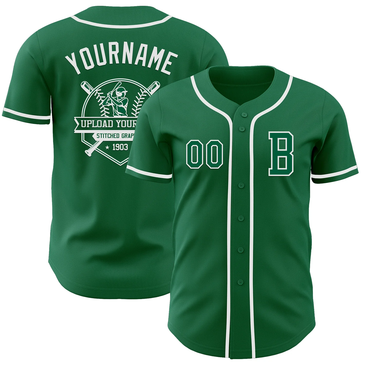 Custom Kelly Green White Authentic Baseball Jersey - Image 5