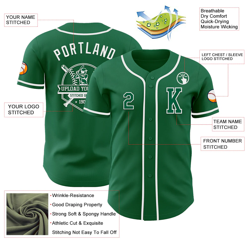 Custom Kelly Green White Authentic Baseball Jersey - Image 6