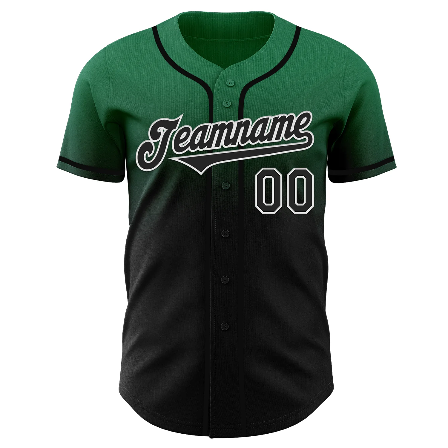 Custom Kelly Green Black-White Authentic Fade Fashion Baseball Jersey - Image 2