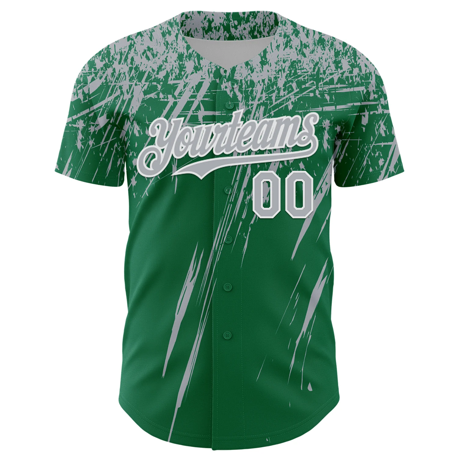 Custom Kelly Green Gray-White Distressed Scratch Brush Stroke Authentic Baseball Jersey - Image 2