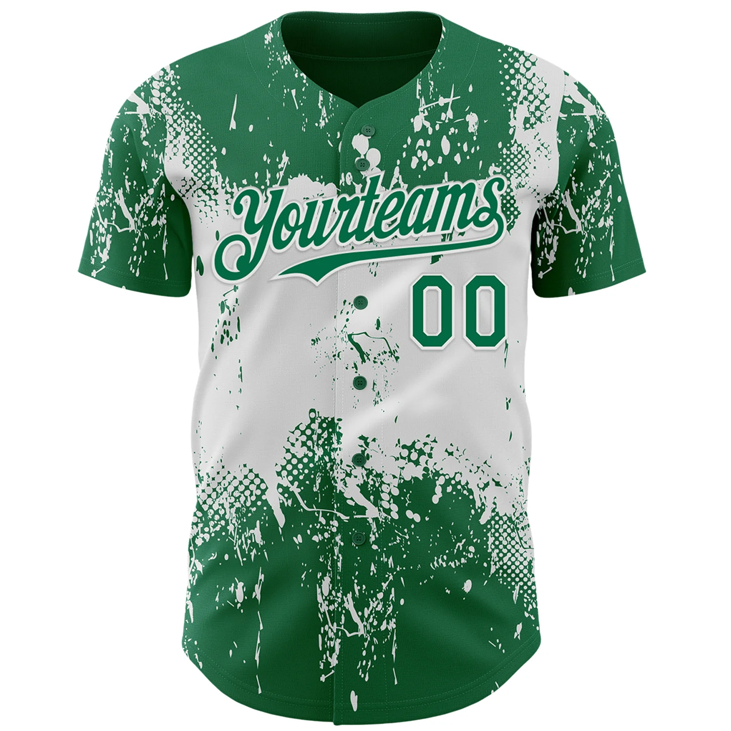 Custom Kelly Green White Abstract Splatter Grunge Paint Authentic Baseball Jersey - Image 2