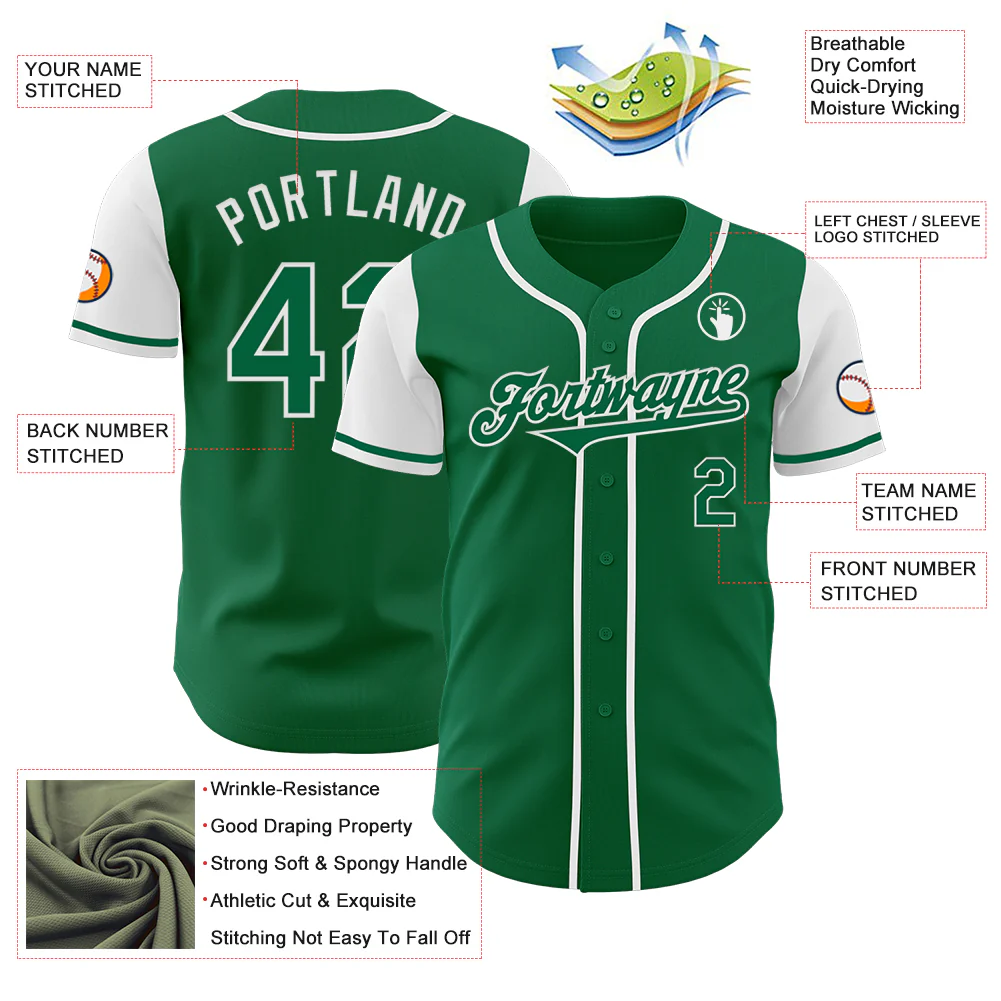 Custom Kelly Green White Authentic Two Tone Baseball Jersey - Image 3