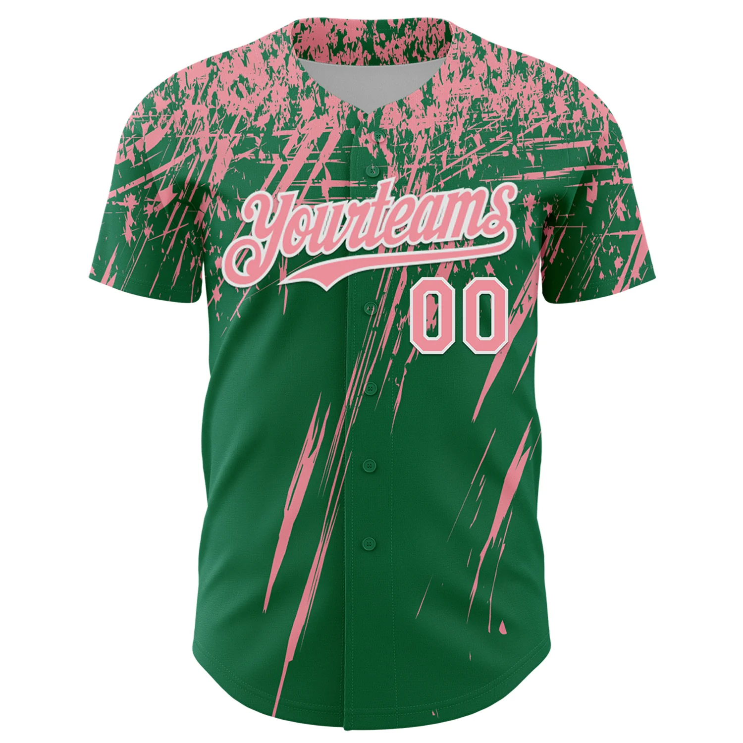 Custom Kelly Green Medium Pink-White Distressed Scratch Brush Stroke Authentic Baseball Jersey - Image 2