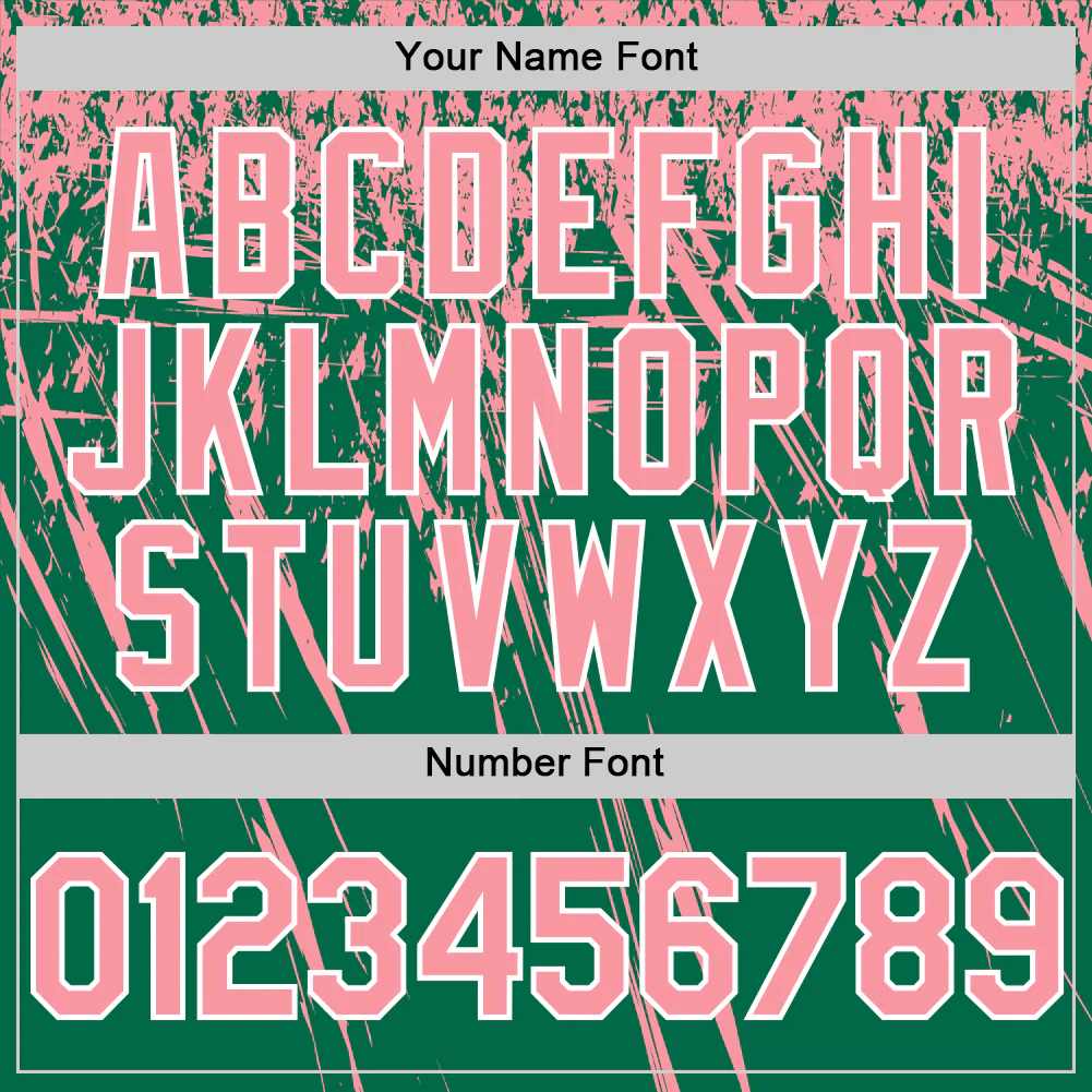 Custom Kelly Green Medium Pink-White Distressed Scratch Brush Stroke Authentic Baseball Jersey - Image 5