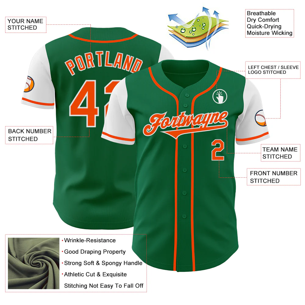 Custom Kelly Green Orange-White Authentic Two Tone Baseball Jersey - Image 3