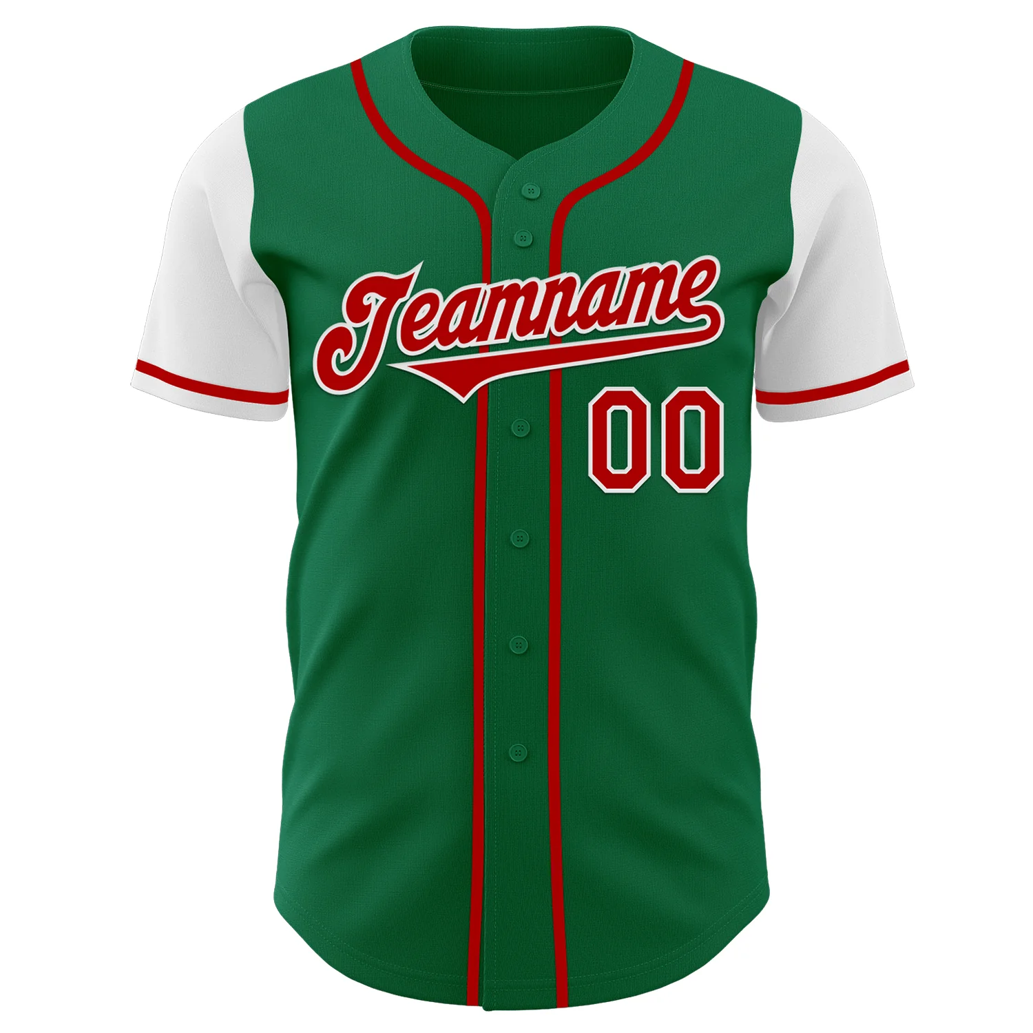 Custom Kelly Green Red-White Authentic Two Tone Baseball Jersey - Image 2