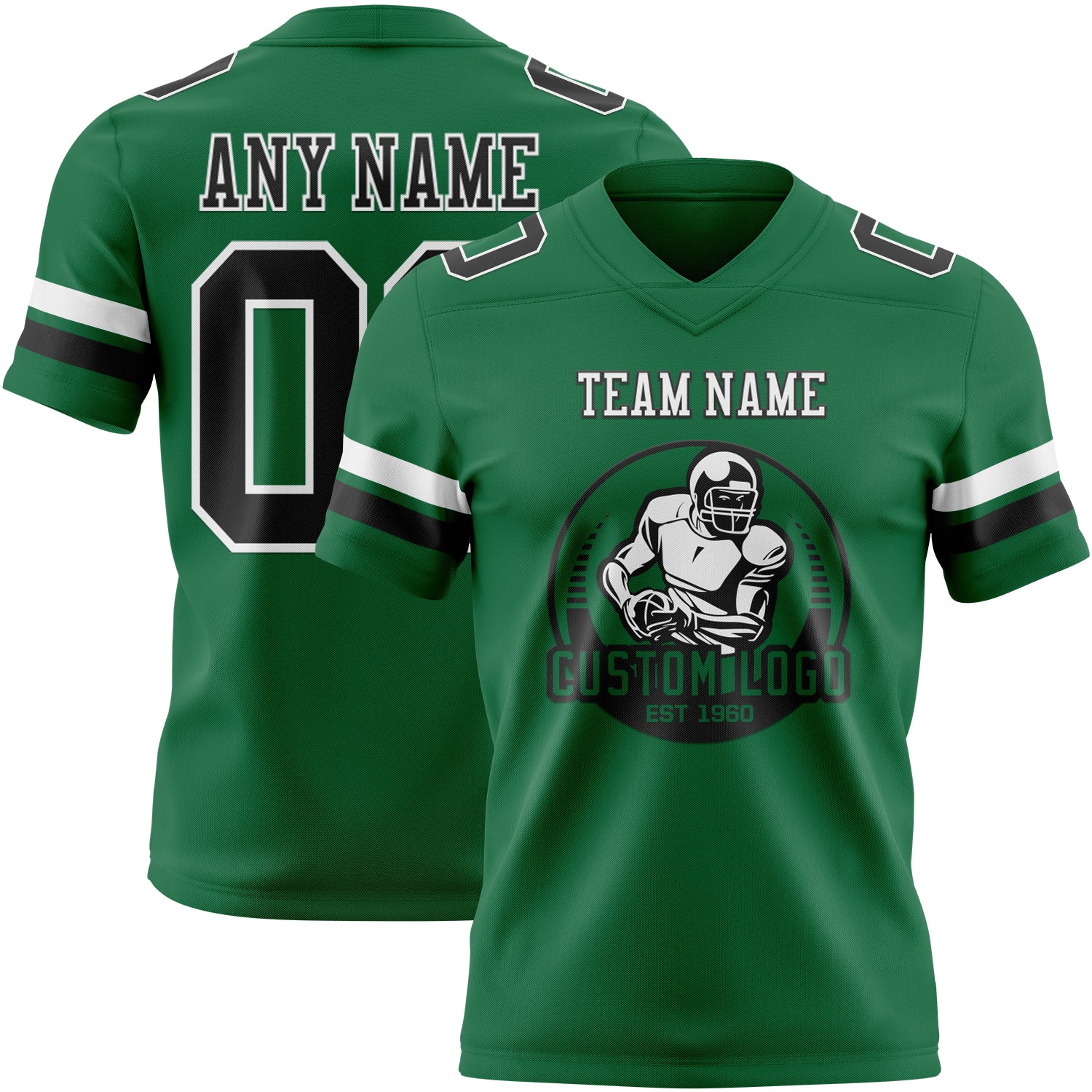 Custom Kelly Green Black-White Authentic Football Jersey - Image 2