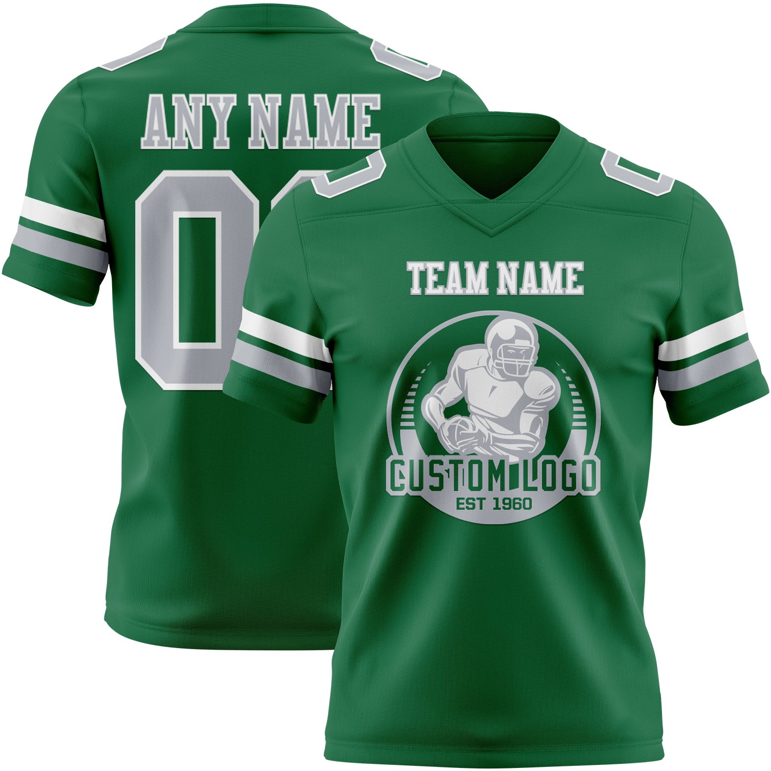 Custom Kelly Green Gray-White Authentic Football Jersey - Image 2