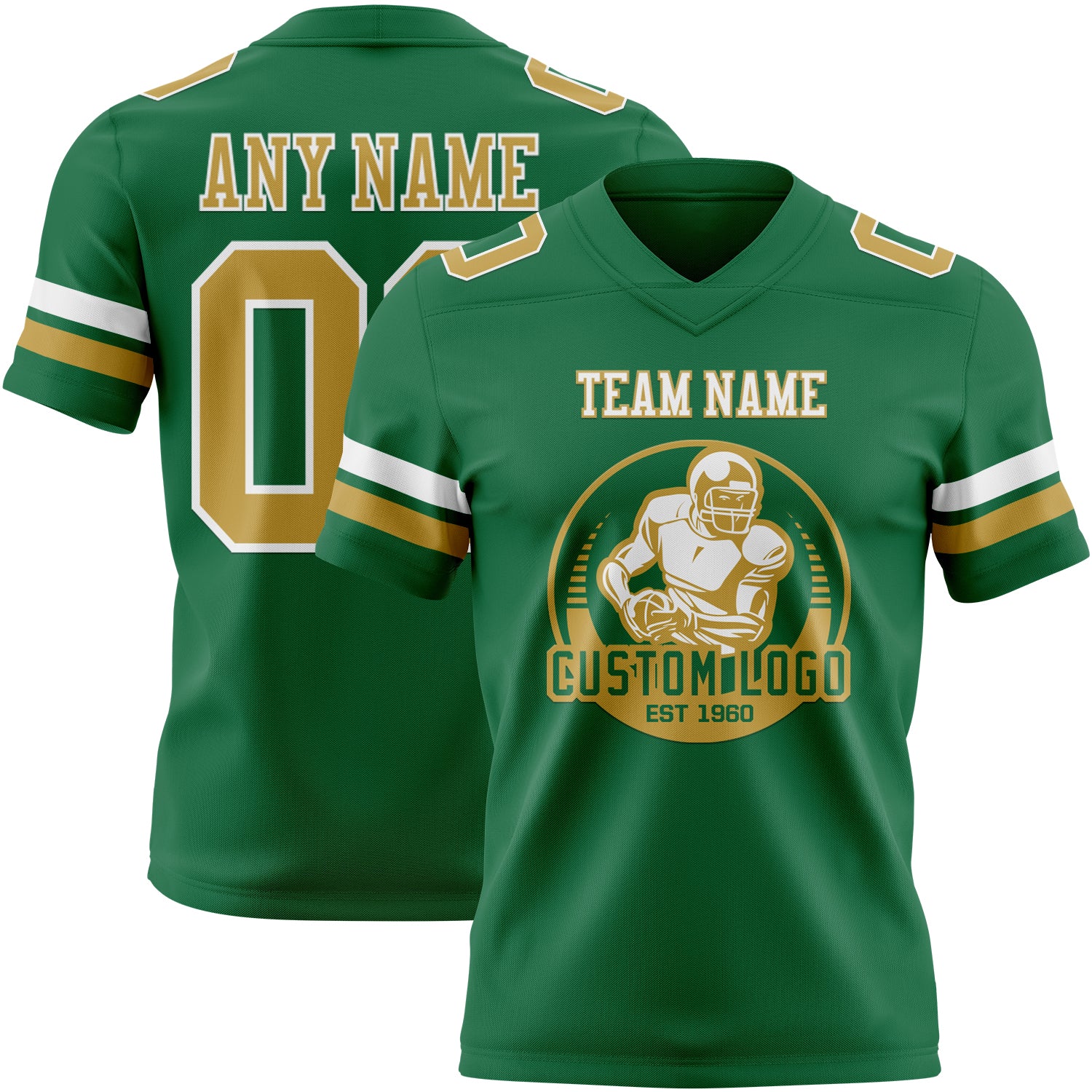 Custom Kelly Green Old Gold-White Authentic Football Jersey - Image 2