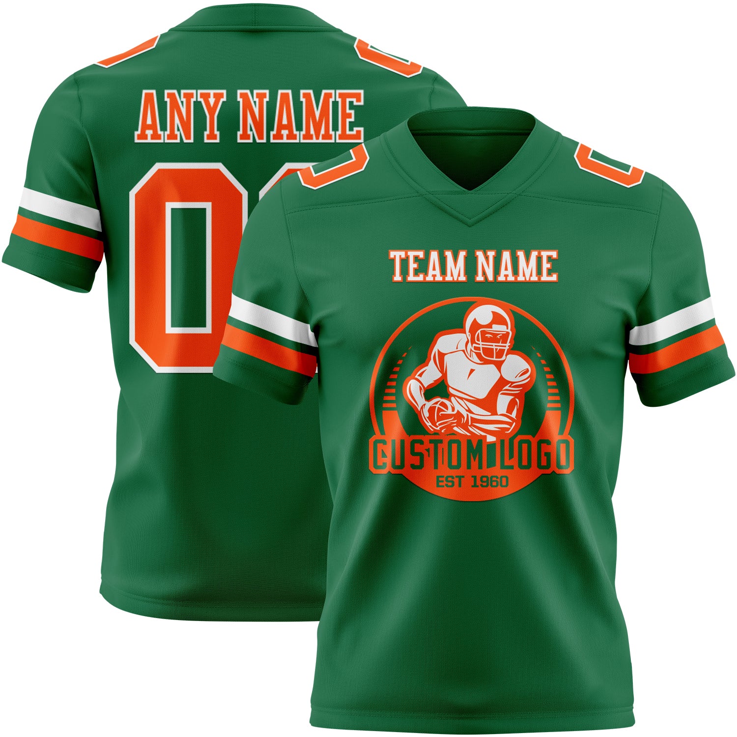 Custom Kelly Green Orange-White Authentic Football Jersey - Image 2
