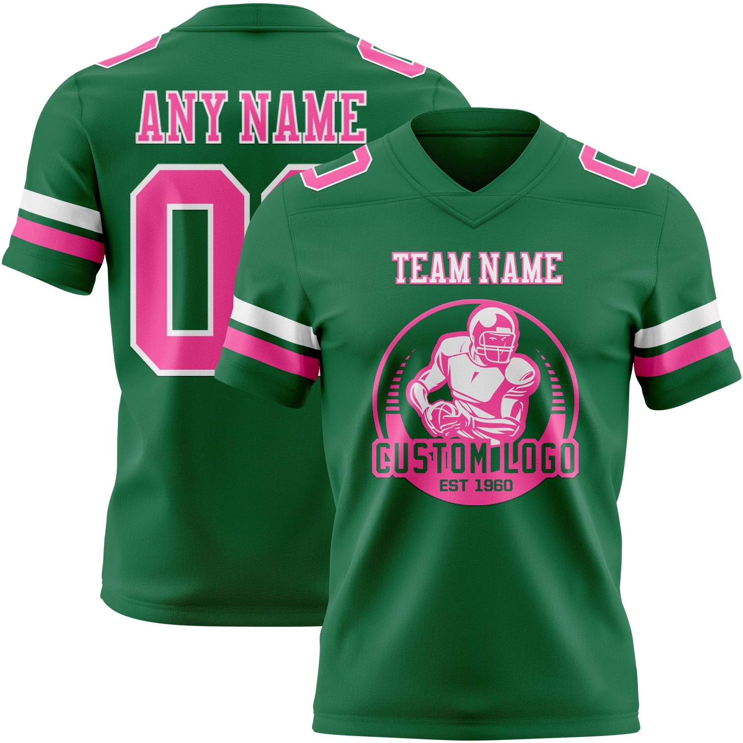 Custom Kelly Green Pink-White Authentic Football Jersey - Image 2