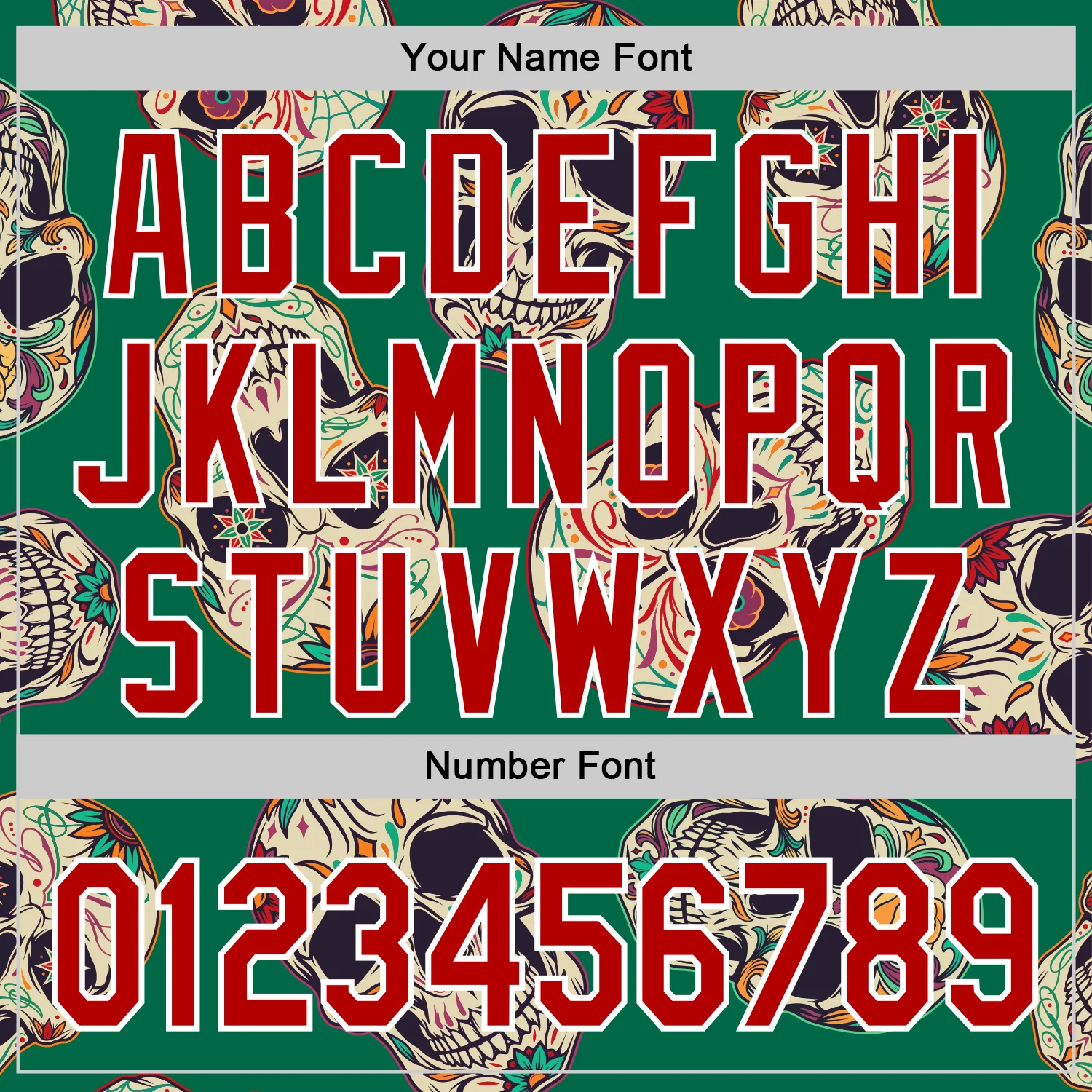 Custom Kelly Green Red-White 3D Mexican Skull Authentic Baseball Jersey - Image 5