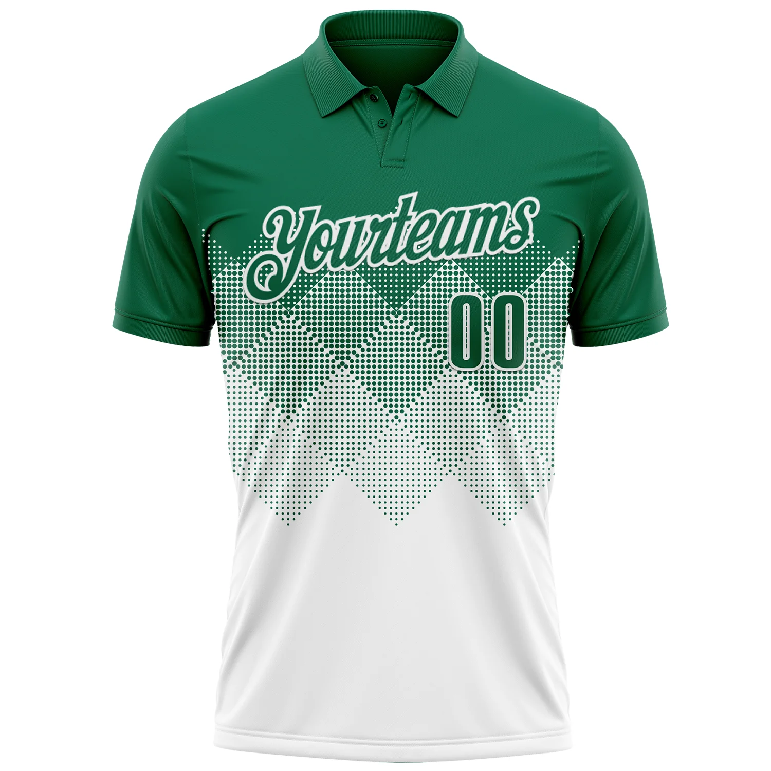Custom Kelly Green White 3D Gradient Square Shape Performance Polo Shirt - Image 2