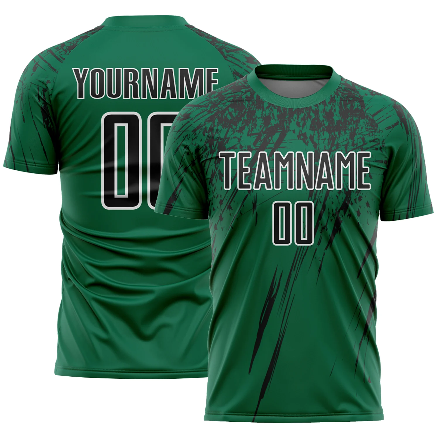 Custom Kelly Green Black-White Splash Sports Sublimation Soccer Uniform Jersey