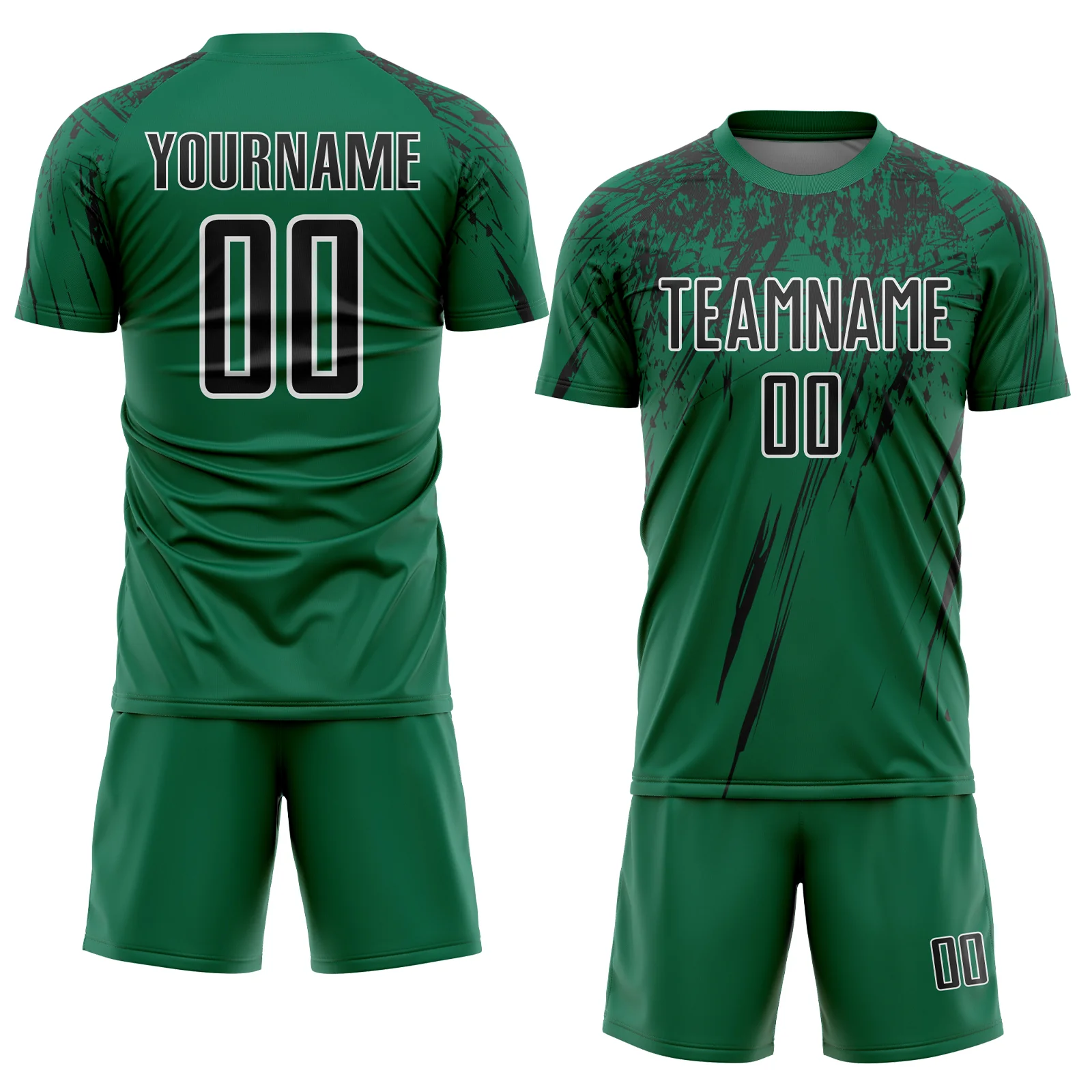 Custom Kelly Green Black-White Splash Sports Sublimation Soccer Uniform Jersey - Image 2