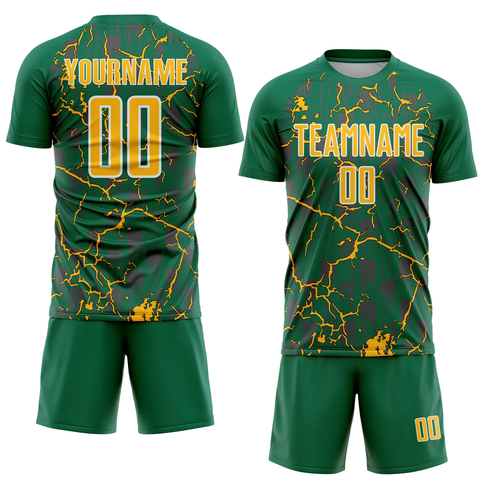 Custom Kelly Green Gold-White Lightning Sublimation Soccer Uniform Jersey - Image 2