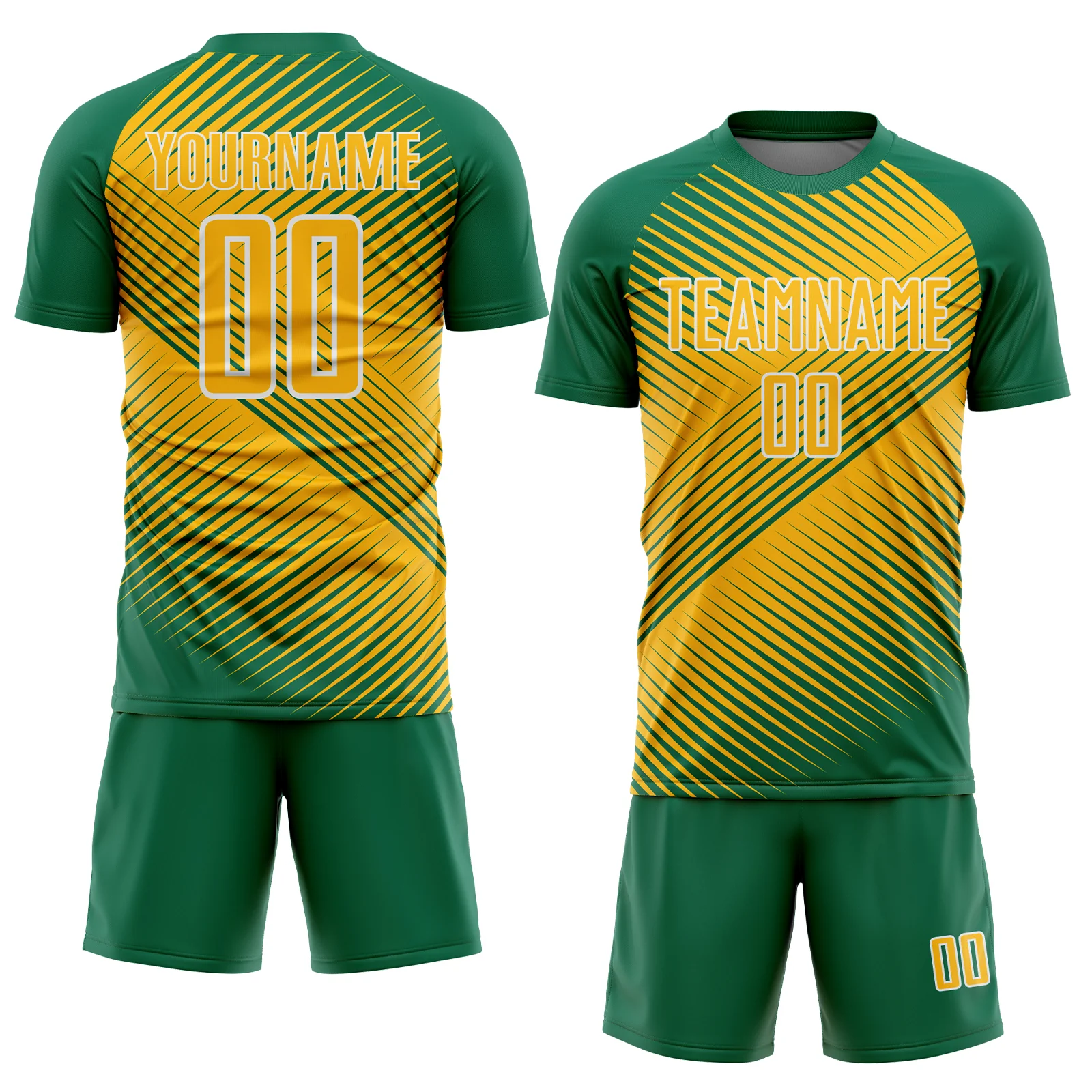 Custom Kelly Green Gold-White Line Sublimation Soccer Uniform Jersey - Image 2