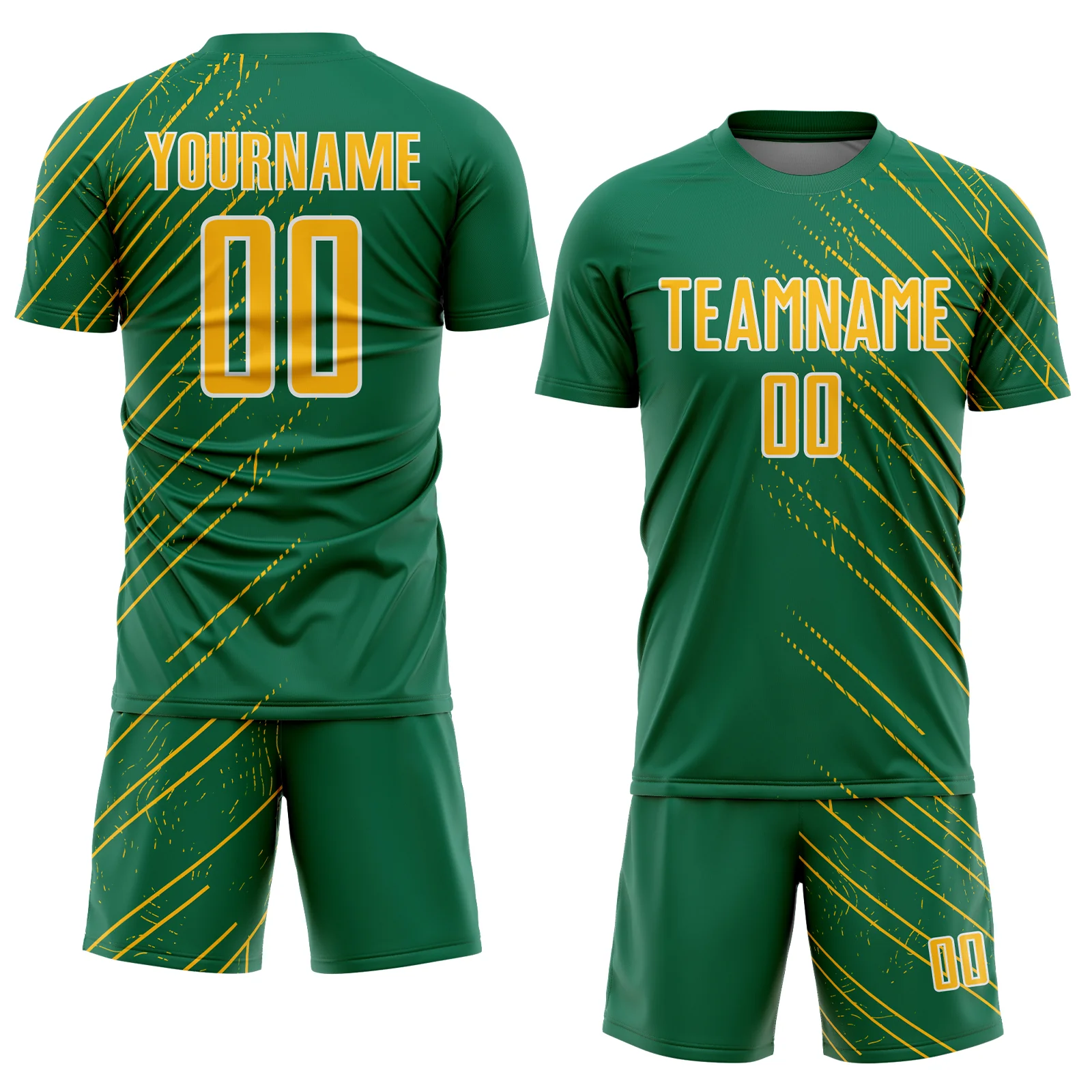 Custom Kelly Green Gold-White Lines Sports Sublimation Soccer Uniform Jersey - Image 2