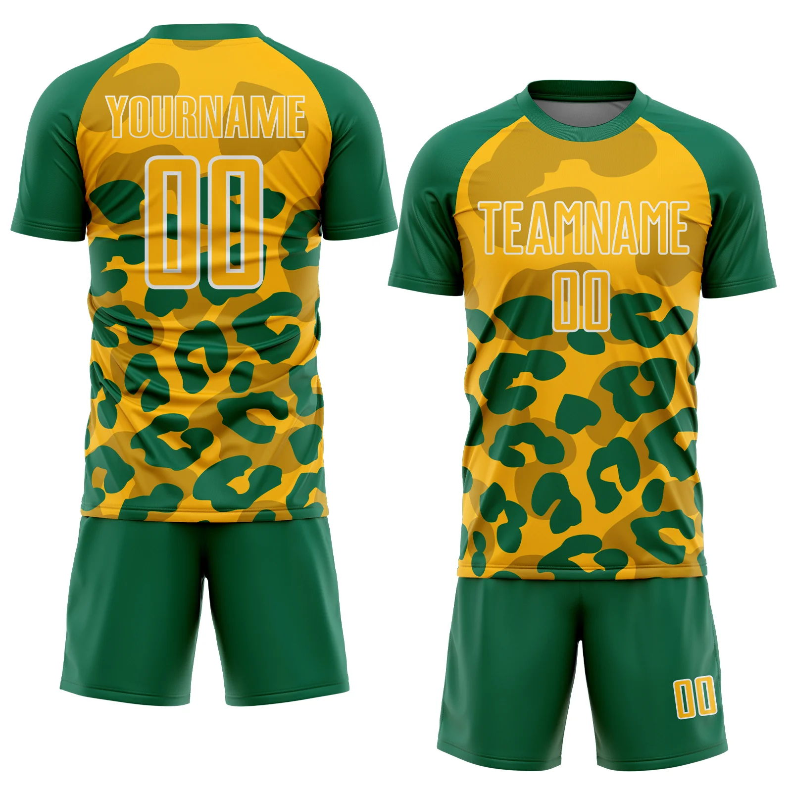 Custom Kelly Green Gold-White Animal Leopard Print Sports Sublimation Soccer Uniform Jersey - Image 2