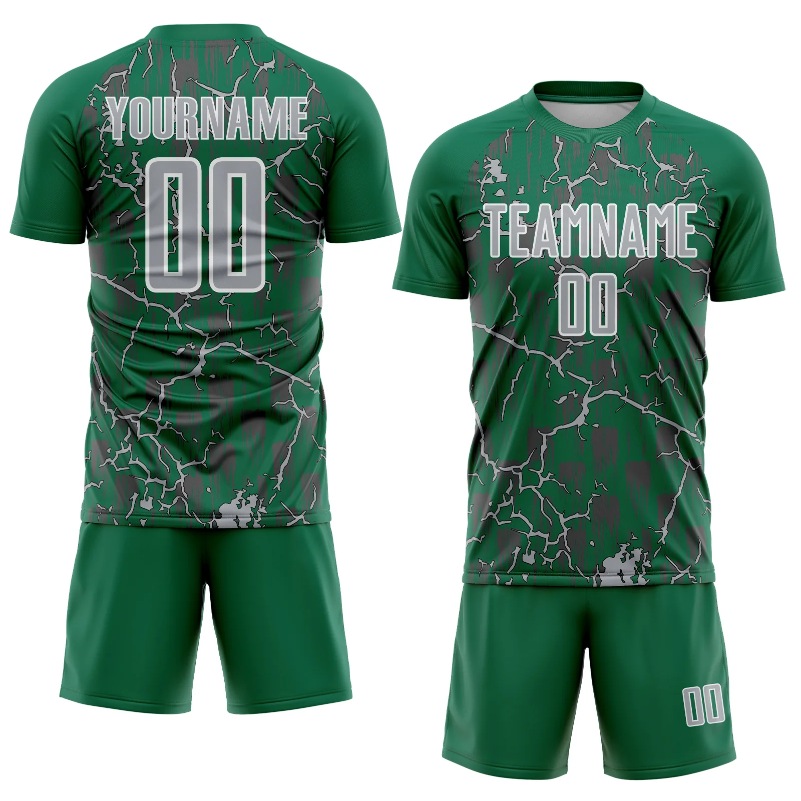 Custom Kelly Green Gray-White Lightning Sublimation Soccer Uniform Jersey - Image 2