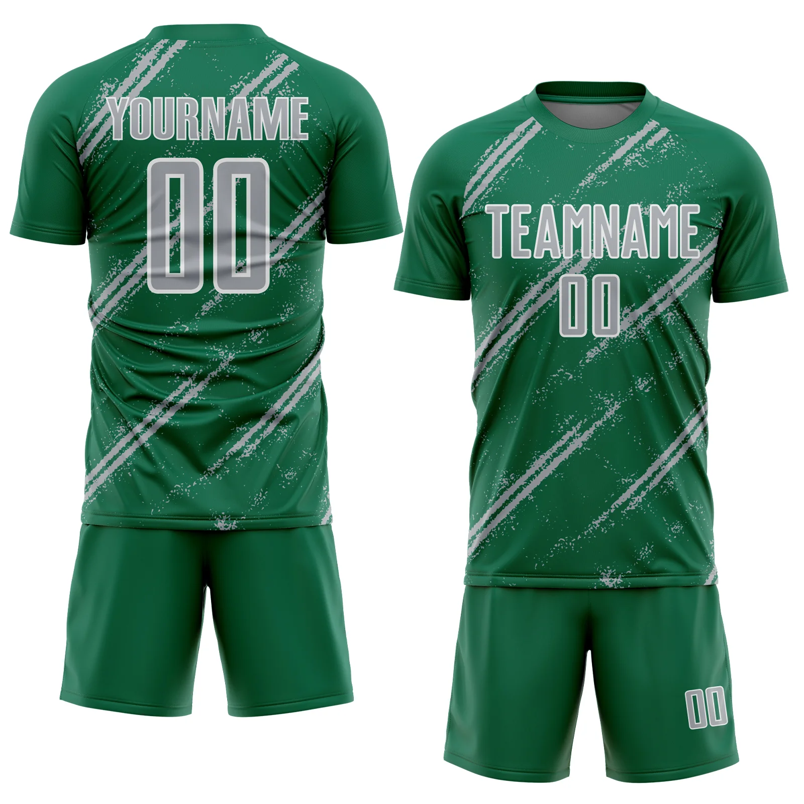 Custom Kelly Green Gray-White Abstract Fragment Art Splash Sublimation Soccer Uniform Jersey - Image 2