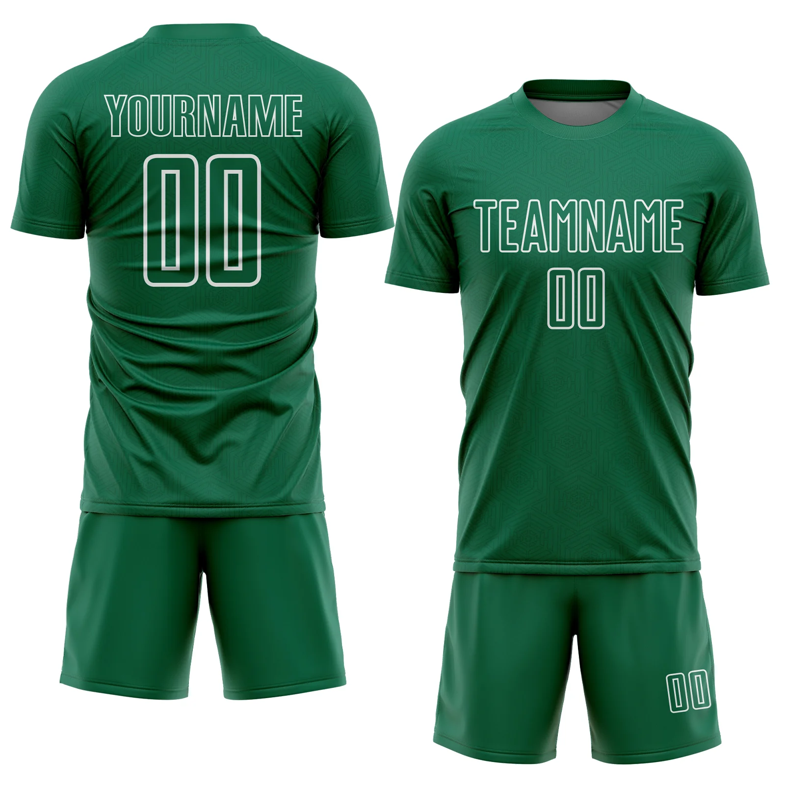 Custom Kelly Green White Geometric Shape Sublimation Soccer Uniform Jersey - Image 2