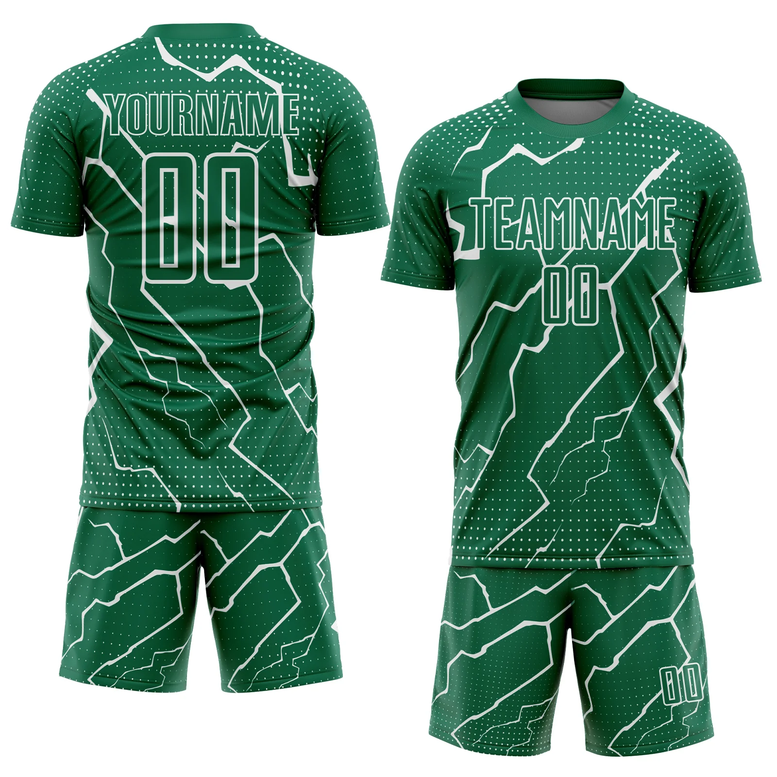 Custom Kelly Green White Lightning Sublimation Soccer Uniform Jersey - Image 2