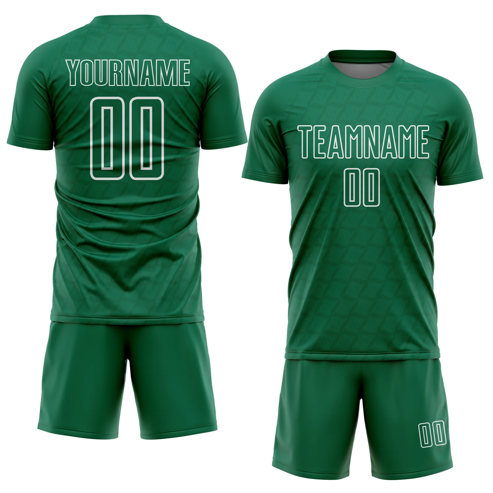 Custom Kelly Green White Geometric Shape Sublimation Soccer Uniform Jersey - Image 2