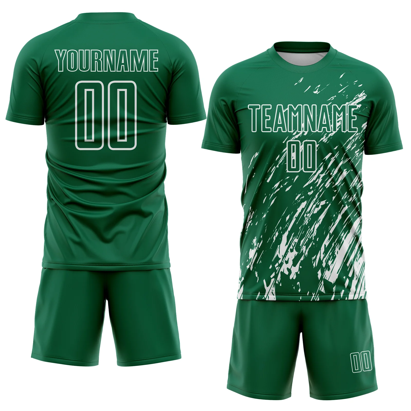 Custom Kelly Green White Splash Sublimation Soccer Uniform Jersey - Image 2
