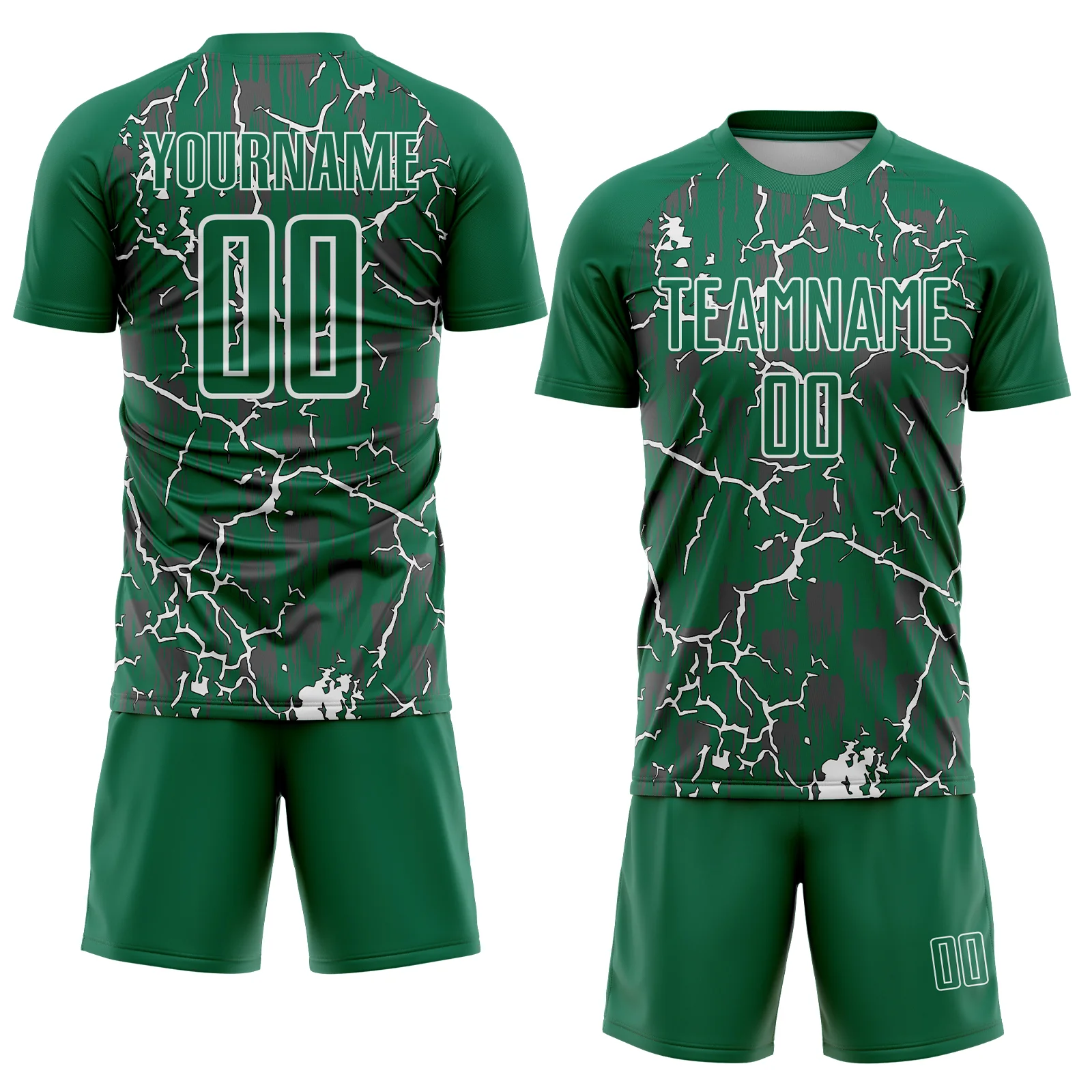 Custom Kelly Green White Lightning Sublimation Soccer Uniform Jersey - Image 2