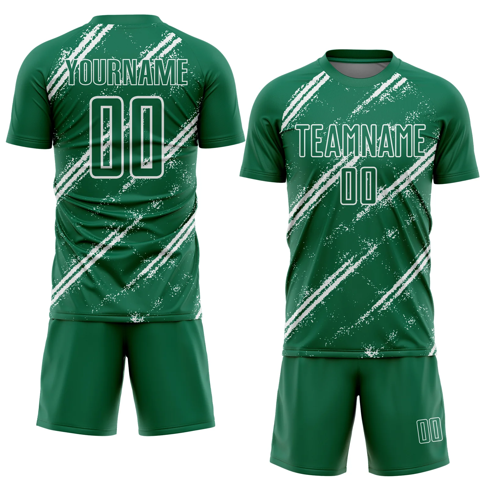 Custom Kelly Green White Abstract Fragment Art Splash Sublimation Soccer Uniform Jersey - Image 2