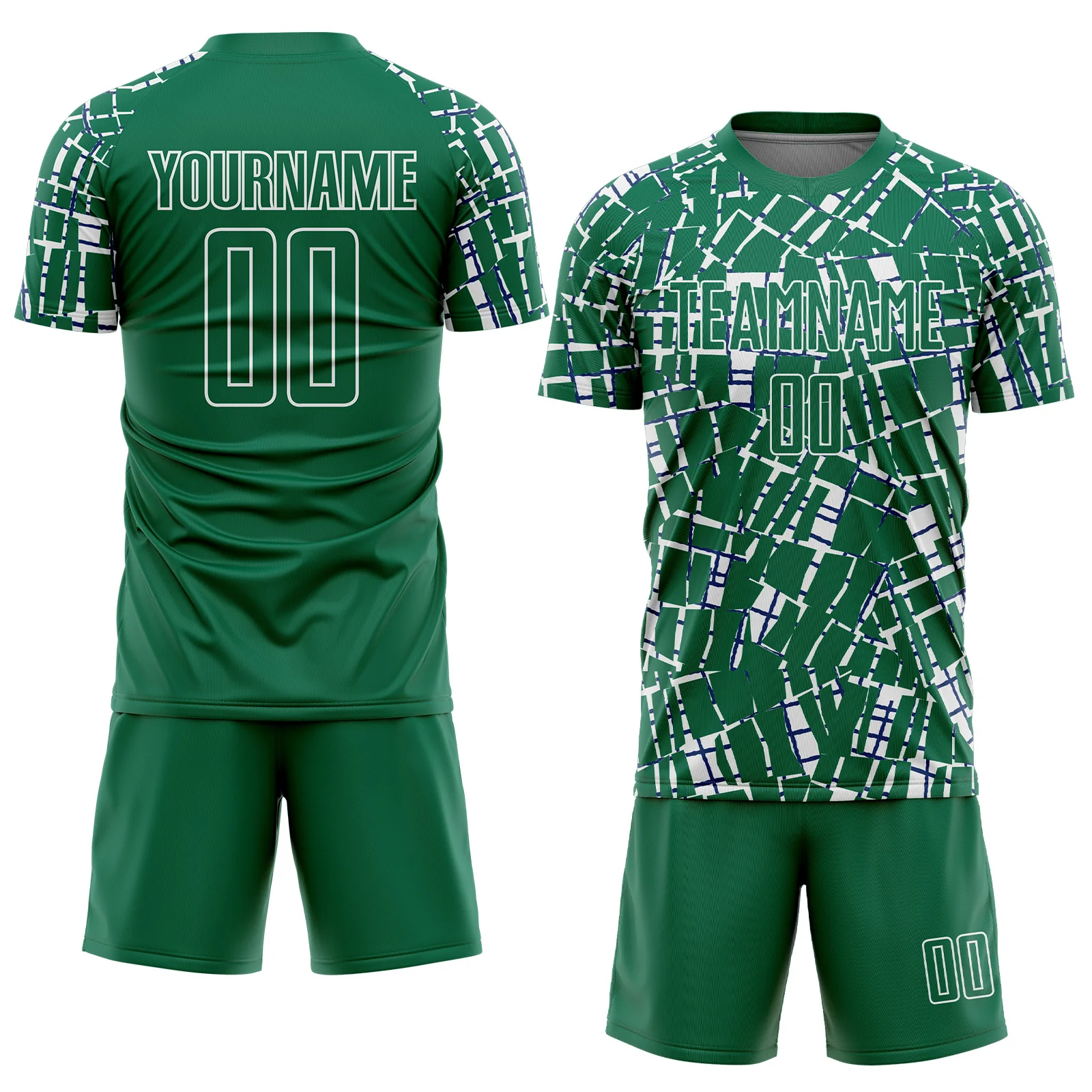 Custom Kelly Green White Abstract Line Sports Sublimation Soccer Uniform Jersey - Image 2