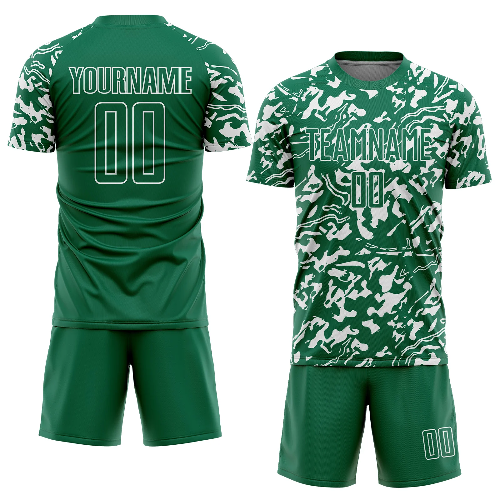 Custom Kelly Green White Liquid Fluid Pattern Sports Sublimation Soccer Uniform Jersey - Image 2