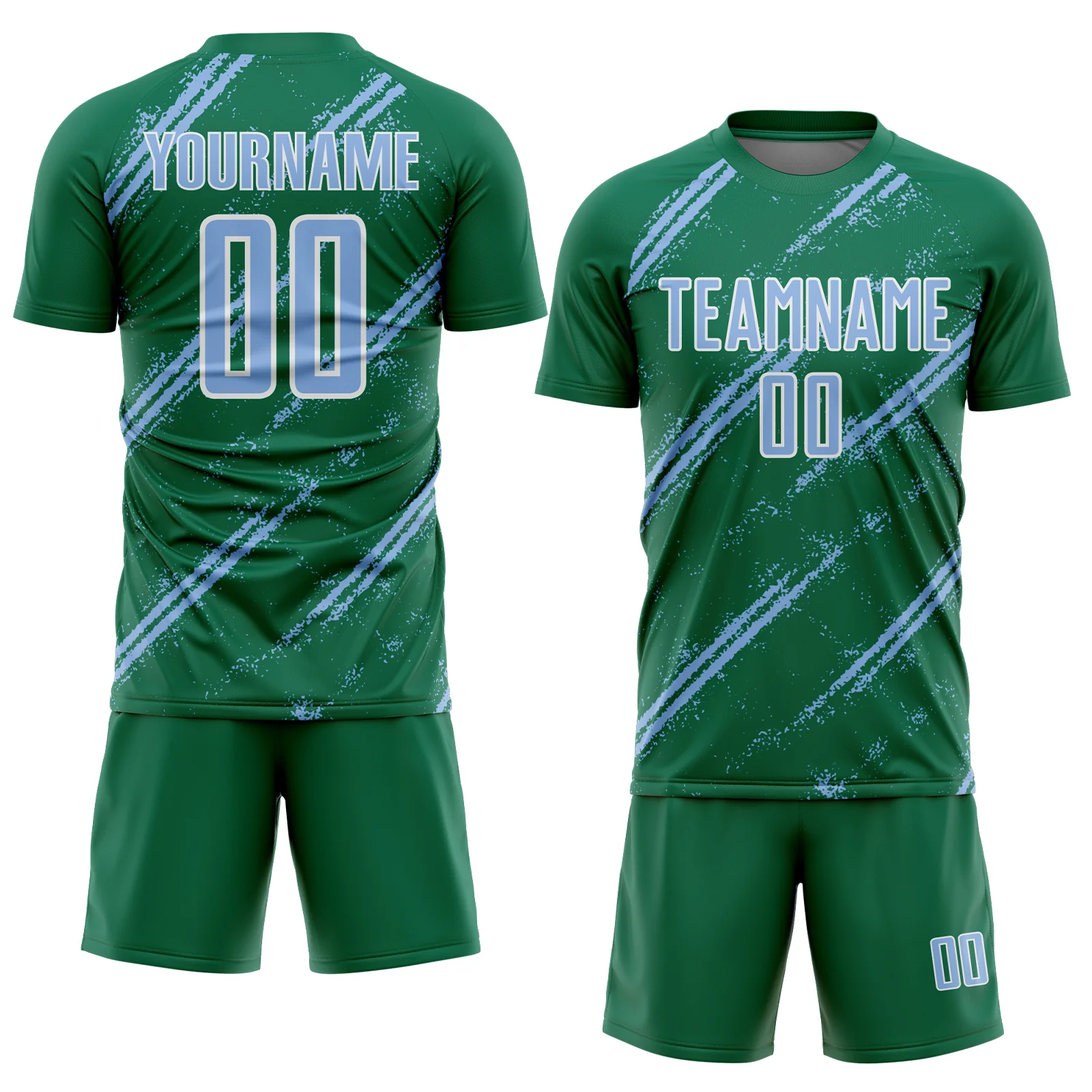 Custom Kelly Green Light Blue-White Abstract Fragment Art Splash Sublimation Soccer Uniform Jersey - Image 2